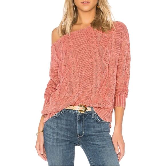 #T9 Callahan Revolve Enzyme Wash Rose Cable Knit Boat Neck Sweater $124 - Picture 2 of 14